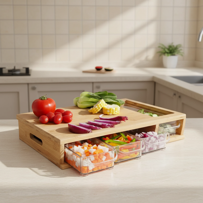 Large Bamboo Cutting Board with Storage Drawers - KitchHaus