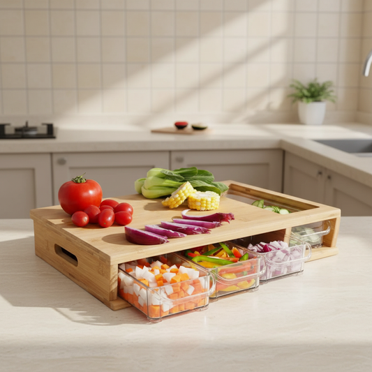 Large Bamboo Cutting Board with Storage Drawers - KitchHaus