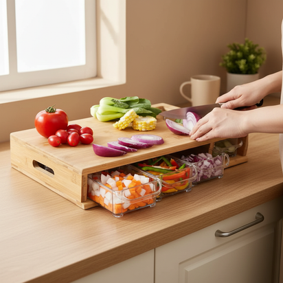 Large Bamboo Cutting Board with Storage Drawers - KitchHaus