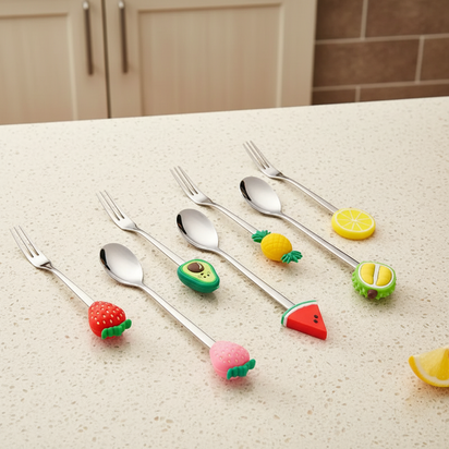 Fruit Handle Stainless Steel Spoon and Fork Set of 2 - KitchHaus